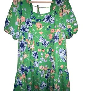 BCBG | BCBGeneration Green Floral Puff Sleeve Mini Dress Size L